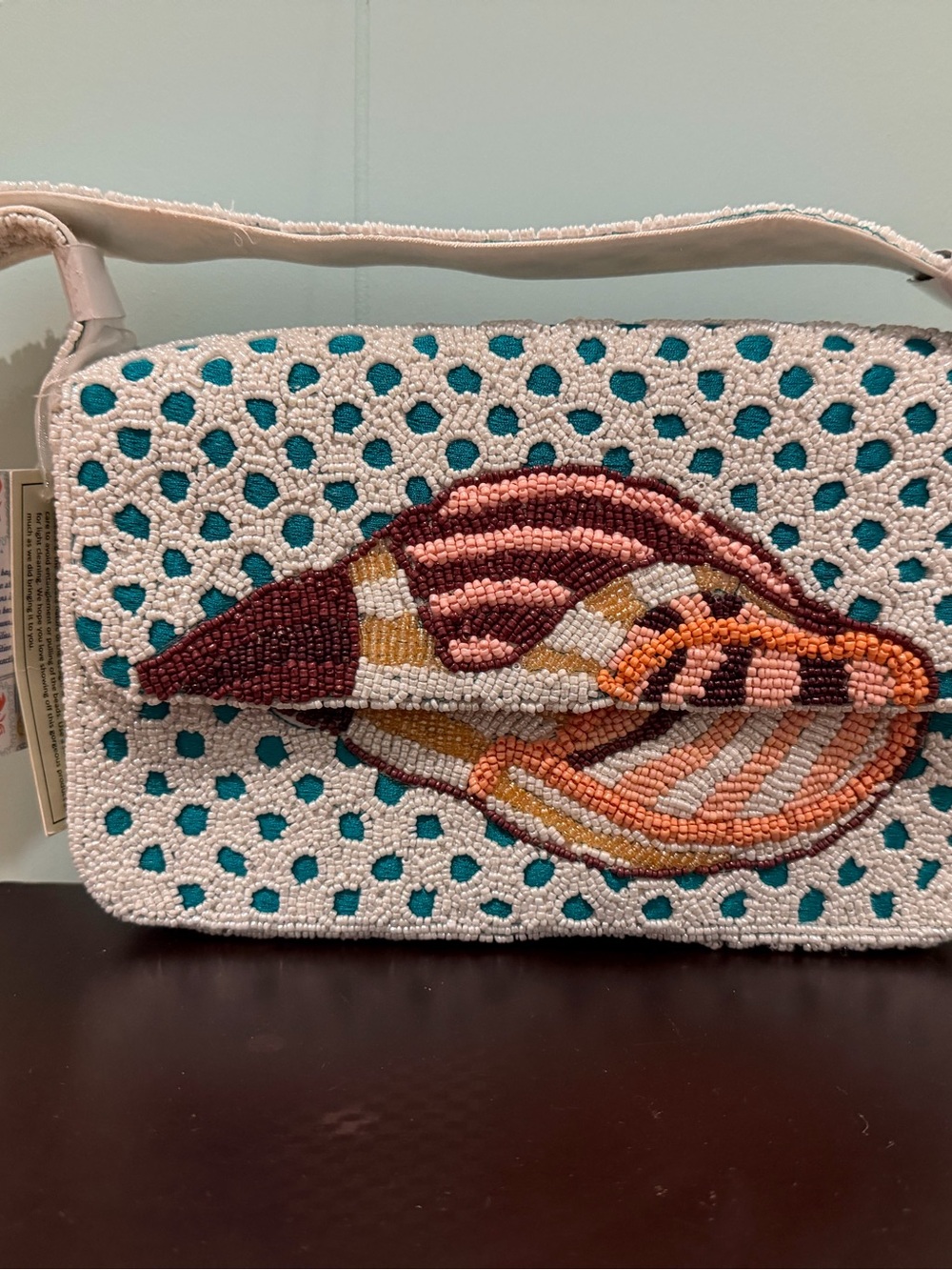 Handcrafted in India Conch Shell Beaded Handbag NWT